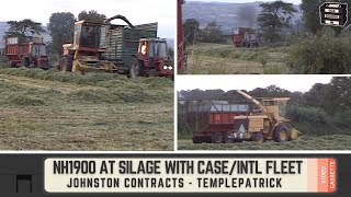 1990s contracting - New Holland 1900 lifting grass with great sounding Case/International 8/956XLs