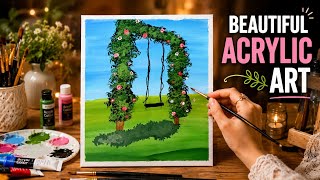 Beautiful Acrylic Garden Painting | Easy & Aesthetic Acrylic Painting Tutorial Acrylic Painting 