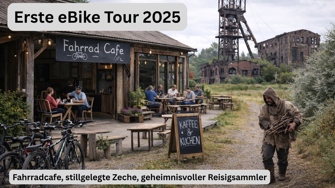 Erste Radtour 2026 - Mom & Son Radcafe - stillgelegte Zeche - geheimnisvoller Reisigsammler - eBike