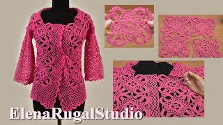 картинка: Яркий ажурный жакет. Урок 70 часть 2 из 2