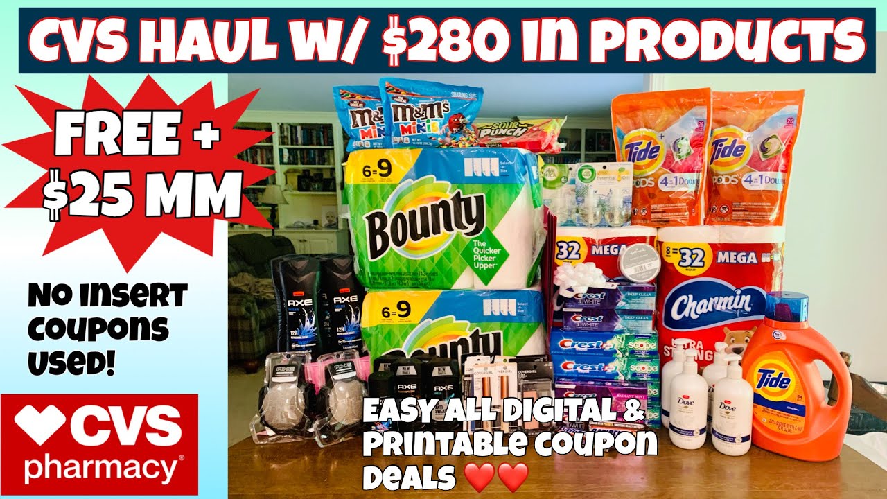 CVS HAUL W/ $280 in products FREE + $25 MM ð³/ Hot week at CVS/ learn cvs  couponing/ Giveaway ð¥³