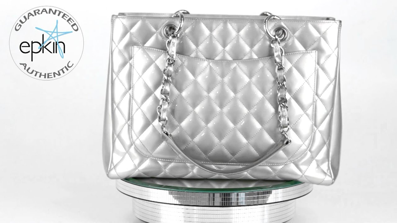 Chanel Grand Shopper Tote Patent Leather Quilted Handbag Bag Authentic CC Silver - YouTube