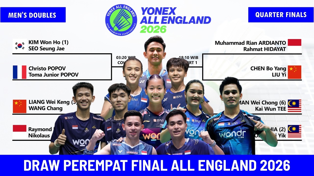 DRAW & JADWAL PEREMPAT FINAL ALL ENGLAND 2026. HARI INI LIVE VIDIO.COM #allengland2026
