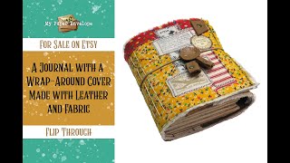 Fabric and Leather Wrap Around Cover Journal  || SOLD, THANK YOU!