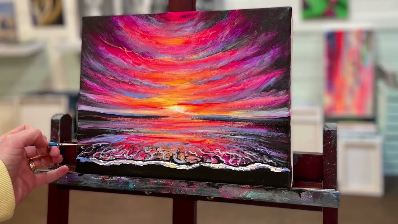 How To Paint “Sizzling Sunset” acrylic painting tutorial Step By Step