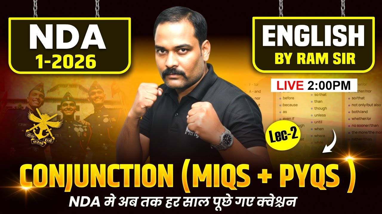🔴NDA 1 2026 ENGLISH: Conjunction (MIQs + PYQs) | NDA English Marathon Class | English for NDA 1-2026