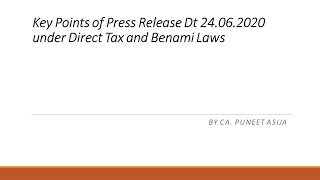 PIB issued Press Release on Extension of Various time limits under Direct Tax & Benami Laws.