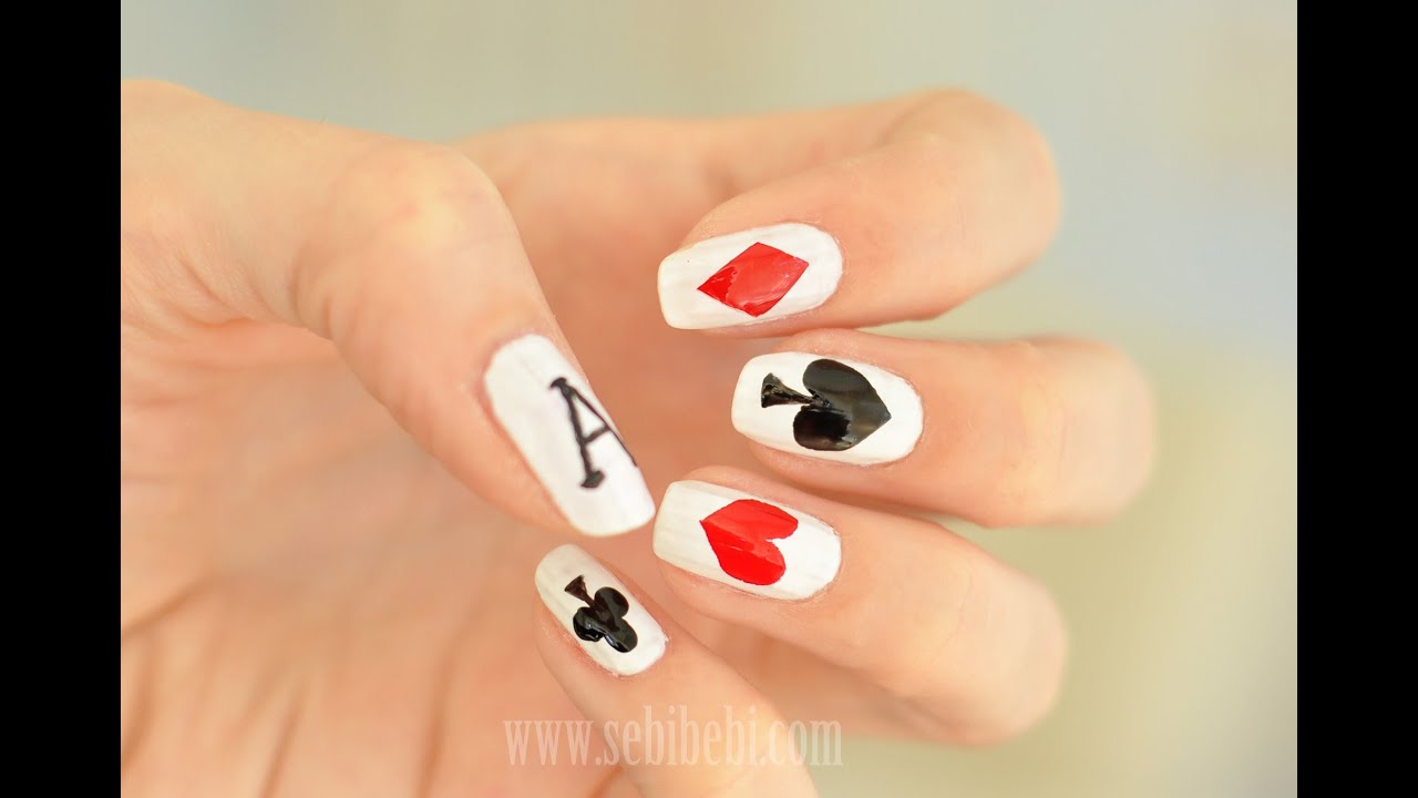 Poker cards nail art