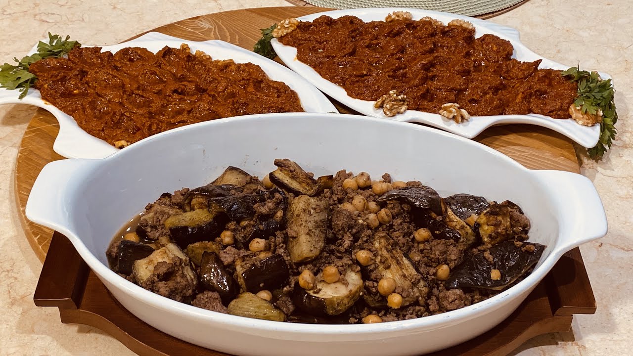 Healthy Eggplant with Hummus plate مسقعة الباذنجان الصحيه🧤سهله  سريعه المطبخ الأخضر