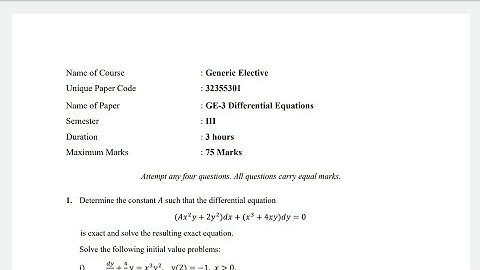 Differential Equations(GE) Question Paper-1 | Semester III | OBE | University of Delhi #du