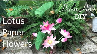 Hướng dẫn làm Hoa Sen bằng giấy nhún #2 (Hoa & lá) | How to make Lotus paper flowers | Thien Hoa DIY