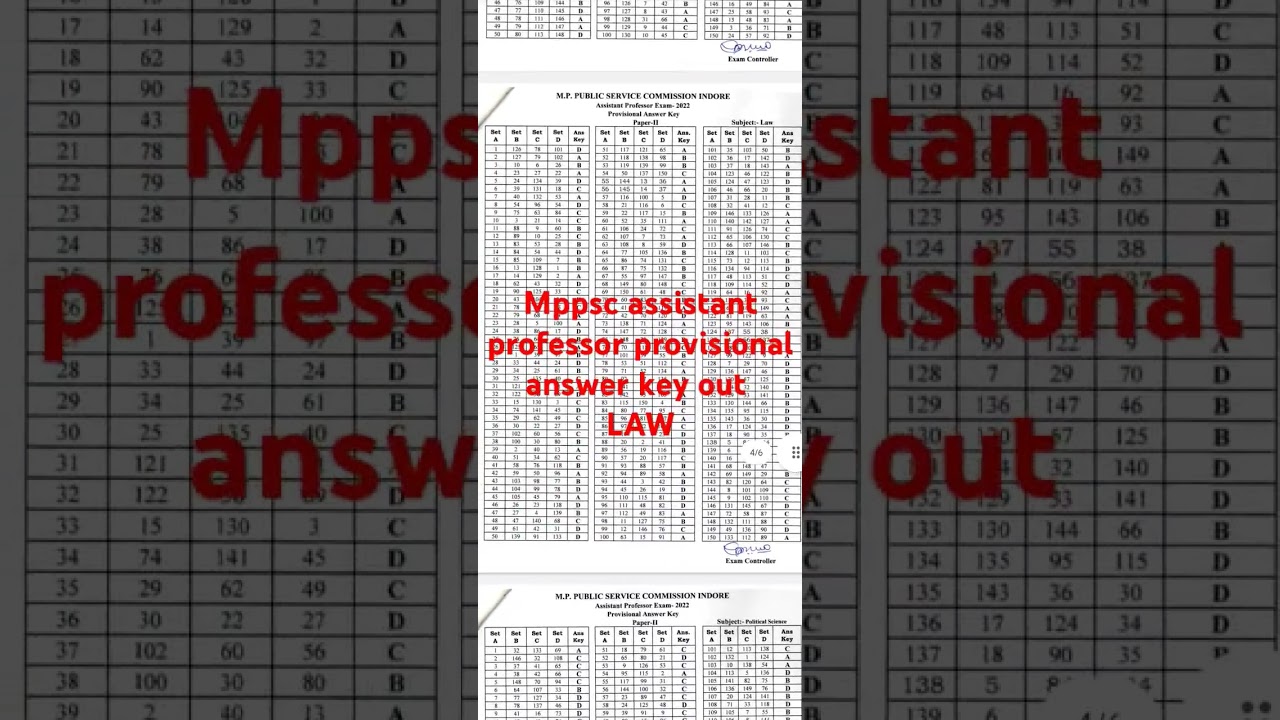 Mppsc assistant professor provisional answer key out LAW 