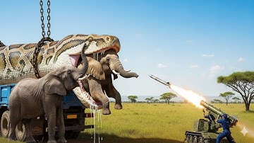 The rescue team bravely fights with a giant python to save an innocent elephant.