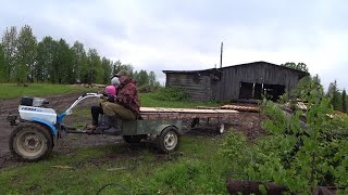 МОТОБЛОК С ДОПОЛНИТЕЛЬНЫМ ПРИЦЕПОМ. ПЕРЕВОЗКА ПИЛОМАТЕРИАЛА