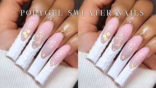 WHITE WINTER POLYGEL NAILS🤍❄️✨ Easy Sweater Nail Art Tutorial | Christmas Nails