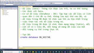 SQL Server-SE1730: Session 1. Tạo, sử dụng, xóa DB, Tạo bảng, thiết lập khóa chính, khóa ngoại