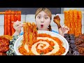 Spicy rose sauce tteokbokki chicken mukbang eating show by hiu 