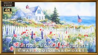 Patriotic Coastal Floral Frame TV Art Collection 4 Hours | July 4th Watercolor Home Decor screenshot 5