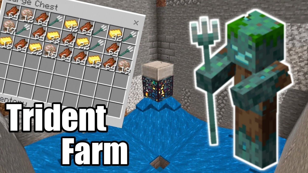 EASIEST TRIDENT FARM TUTORIAL in Minecraft PE. How to make a trident