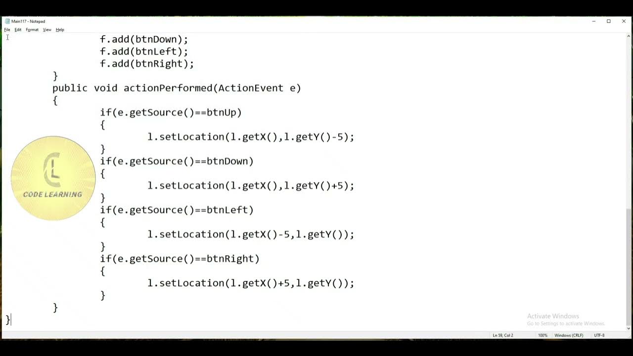 Java | Swing package 'Move JLabel using JButton #2' | CodeLearning ...