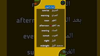 أجزاء اليوم باللغة الانجليزية، part of the day in English. #اللغة_الانجليزية