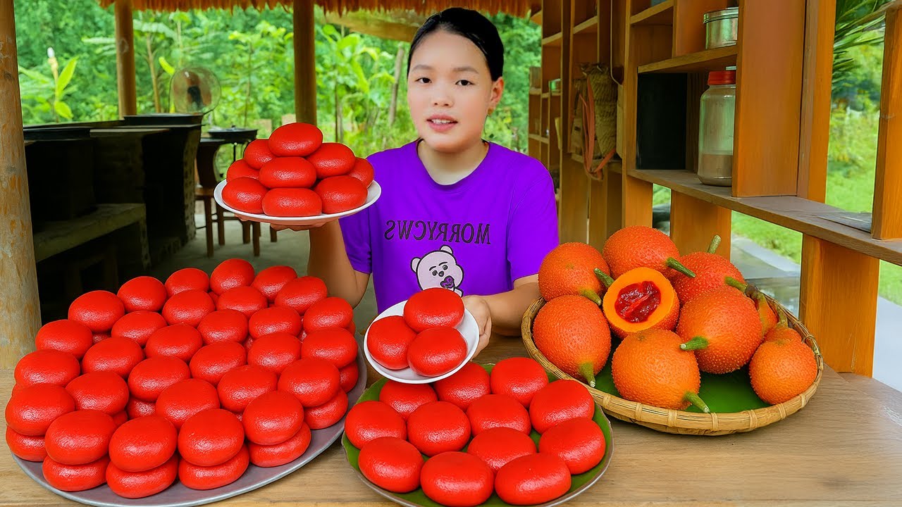 How to Harvest Gac Fruit to Sell at the Market - Make  Donut Cakes From Gac Fruit | Trieu Mai Huong