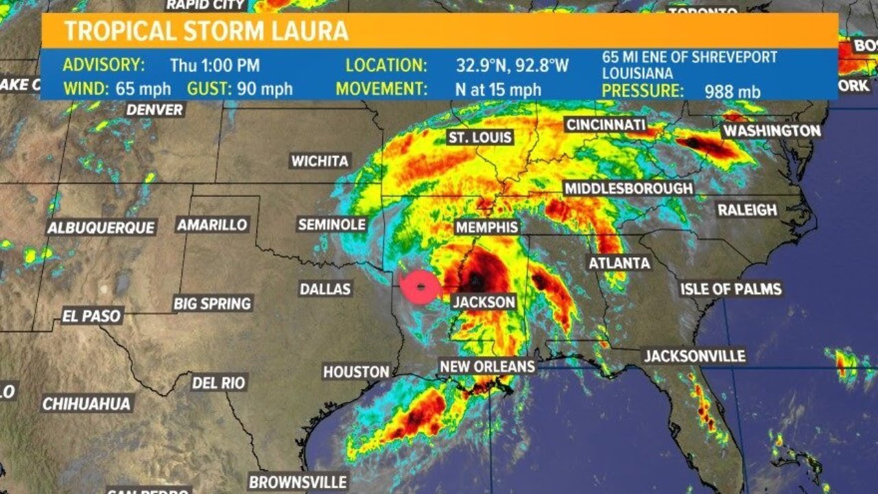 Laura downgraded to tropical storm, will continue to weaken - YouTube