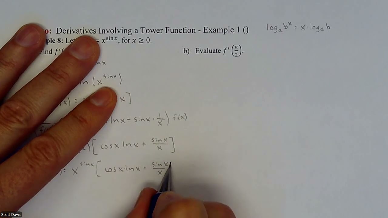 Calc 1 - Derivatives Involving a Tower Function - Example 1