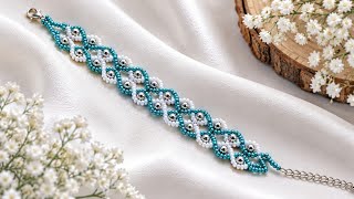 Elegant Turquoise & White Beaded Bracelet Tutorial | Easy DIY Seed Bead Bracelet