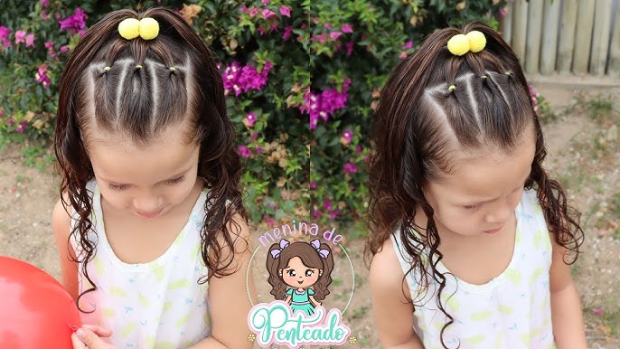 Penteado Infantil com duas xuxinhas, tranças e amaração em liguinhas -  Superfofo e fácil de fazer 