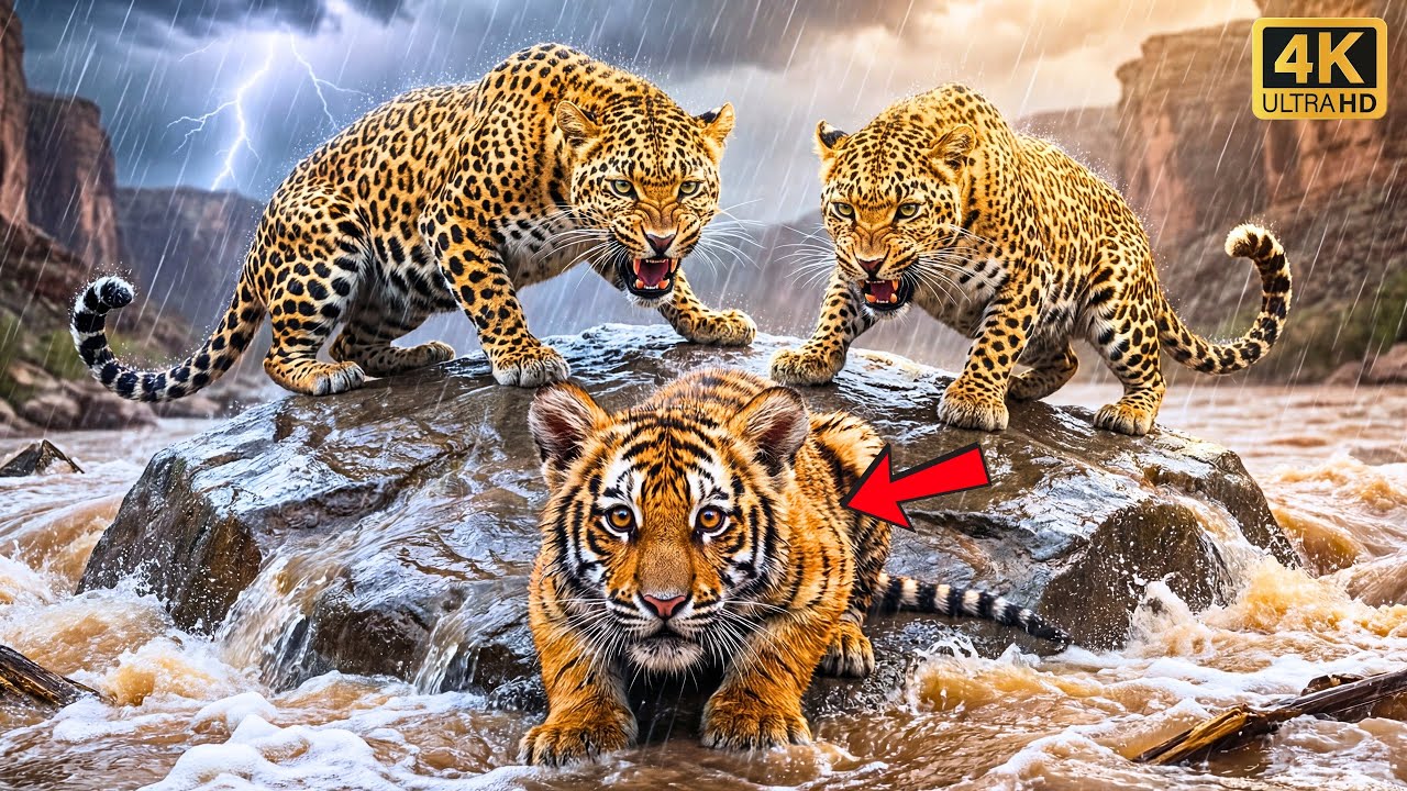 Una pareja de leopardos QUERÍA ELIMINAR al cachorro de TIGRE - mira cómo su PADRE lo SALVÓ