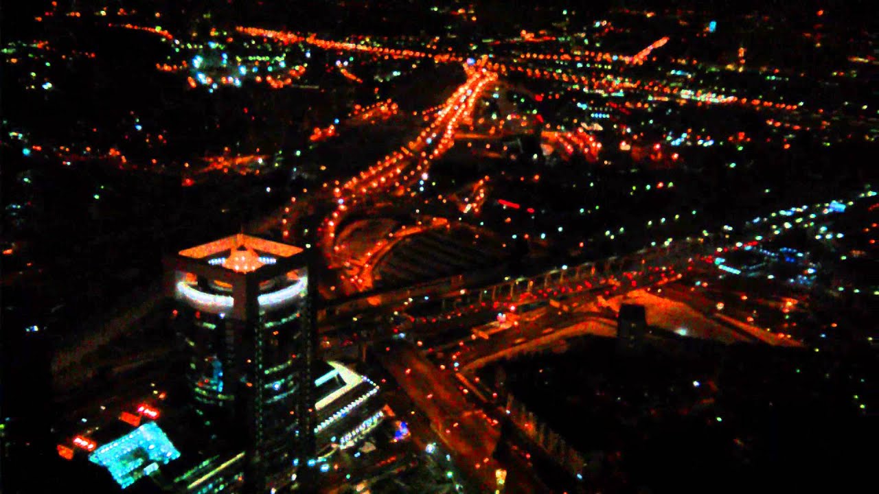 Night traffic in Moscow, viewed from a very tall building