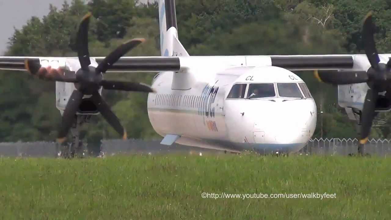 FlyBe Dash 8 G-JECL close lineup and takeoff at Hamburg Fuhlsbuettel