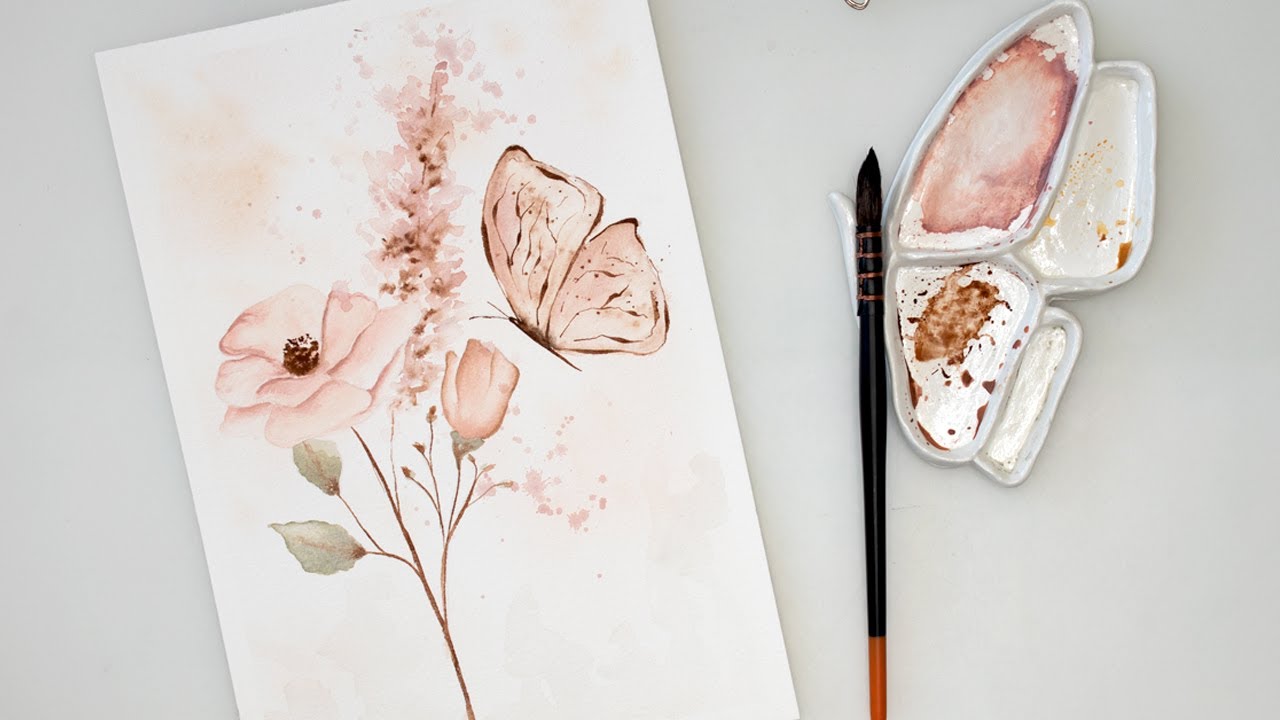 How to paint LOOSE watercolor painting - floral and butterfly + FREE SKETCH