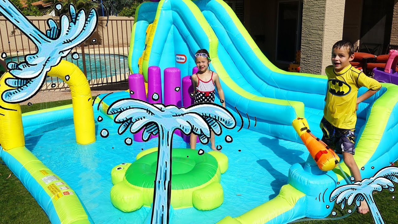GIANT Water Slide In Our Backyard + Pool Obstacle Course