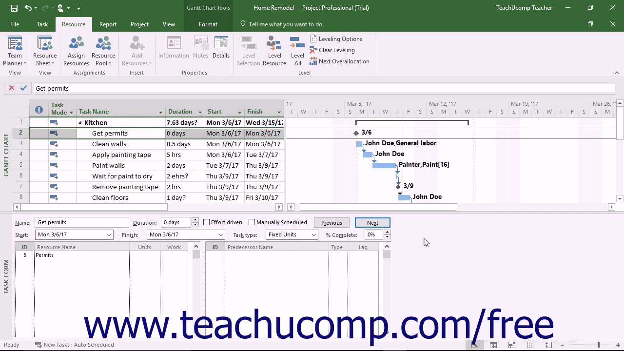 Project 16 Tutorial Assigning Cost Resources To Tasks Microsoft Training Youtube