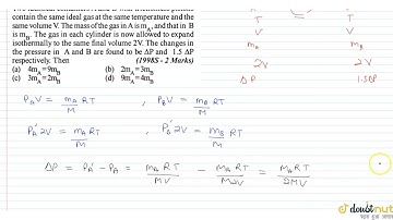 Two identical containers A and B with frictionless pistons contain the same ideal gas at the sam...