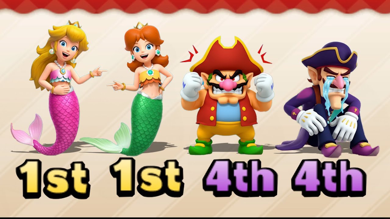 Mario Party The Top 100 Minigames - Peach Mermaid VS Daisy VS Wario Pirate VS Waluigi (Master CPU)