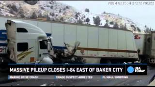 Dozens of semi-trucks involved in Oregon crash