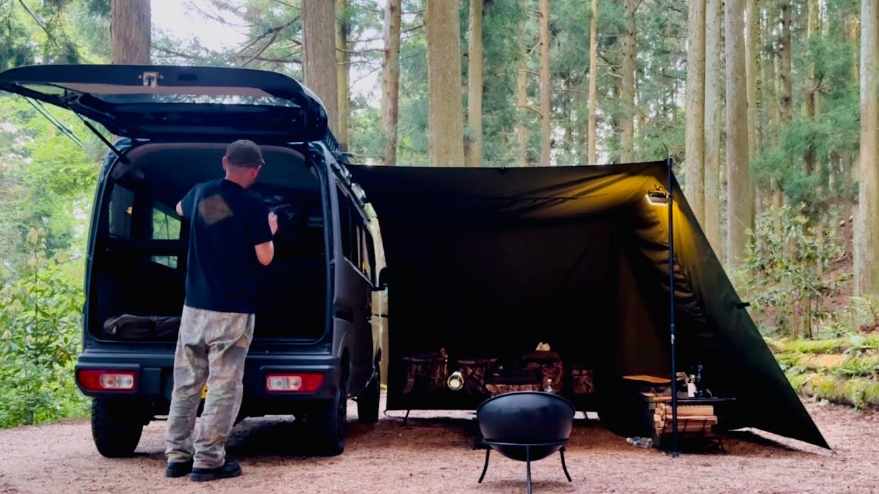 【ソロキャンプ】エブリイ×タープで最強の張り方が決まった【車中泊】