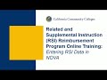 RSI Reimbursement Program Online Training: Entering RSI Data in NOVA