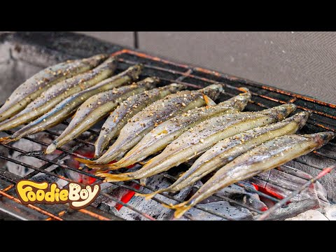 알이 꽉찬 시사모 구이, <strong>메로</strong> 구이 / Grilled candlefish, Grilled Toothfish - Korean street food / 이자카야 이노찌
