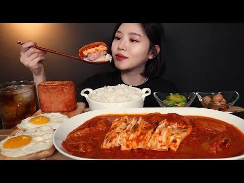 ENG SUB)Tofu Kimchi jjim with Spam and Fried eggs Mukbang ASMR Korean Real Sound Eating Show