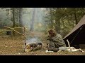 Bushcraft trip  below freezing canvas tent sami fire reindeer skin finnish axe etc