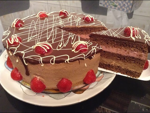 Tort cu crema de ciocolata, Mascarpone si mousse de capsuni/ Strawberry  Chocolate Mousse Cake - YouTube