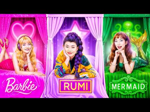 Rumi vs Mermaid vs Barbie At Aesthetic Room Makeover Challenge! Who Is The Winner?