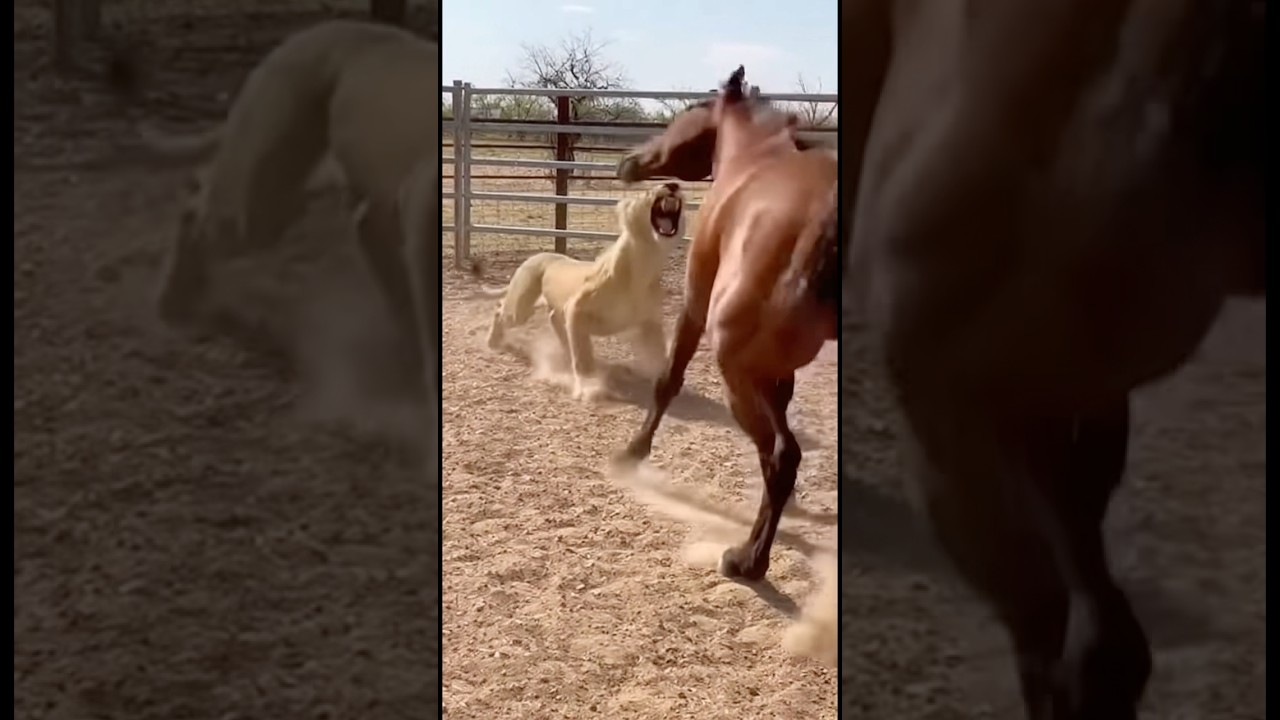 Lion tries to attack Horse,but gets Kicked🐎