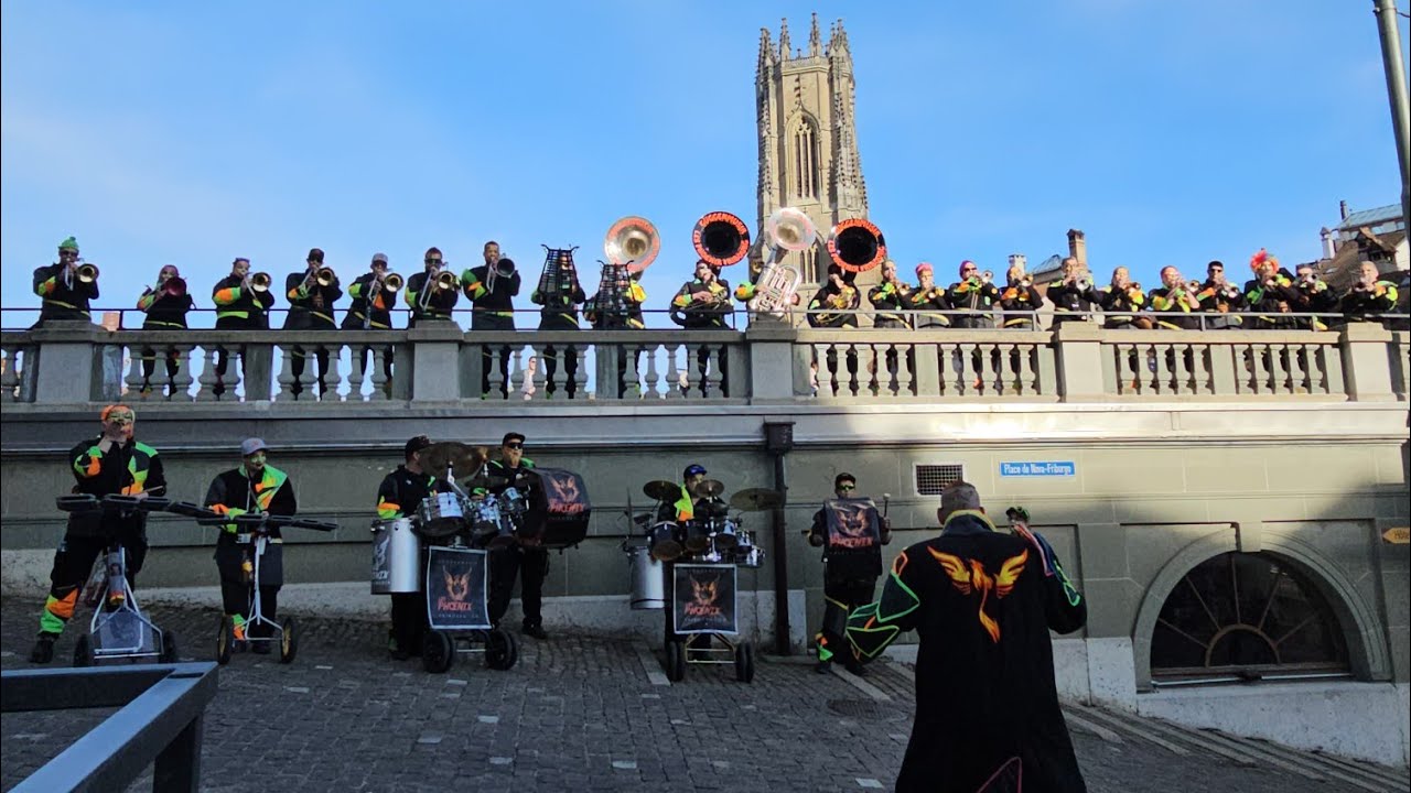 Carnaval des Bolzes Fribourg 2023, 55ème édition. Concert des Guggen et Cortège de nuit