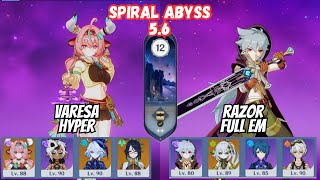 C0 Varesa Hyper / C6 Razor Thundering Furry Floor 12 Spiral Abyss 5.6 Genshin Impact [原神]
