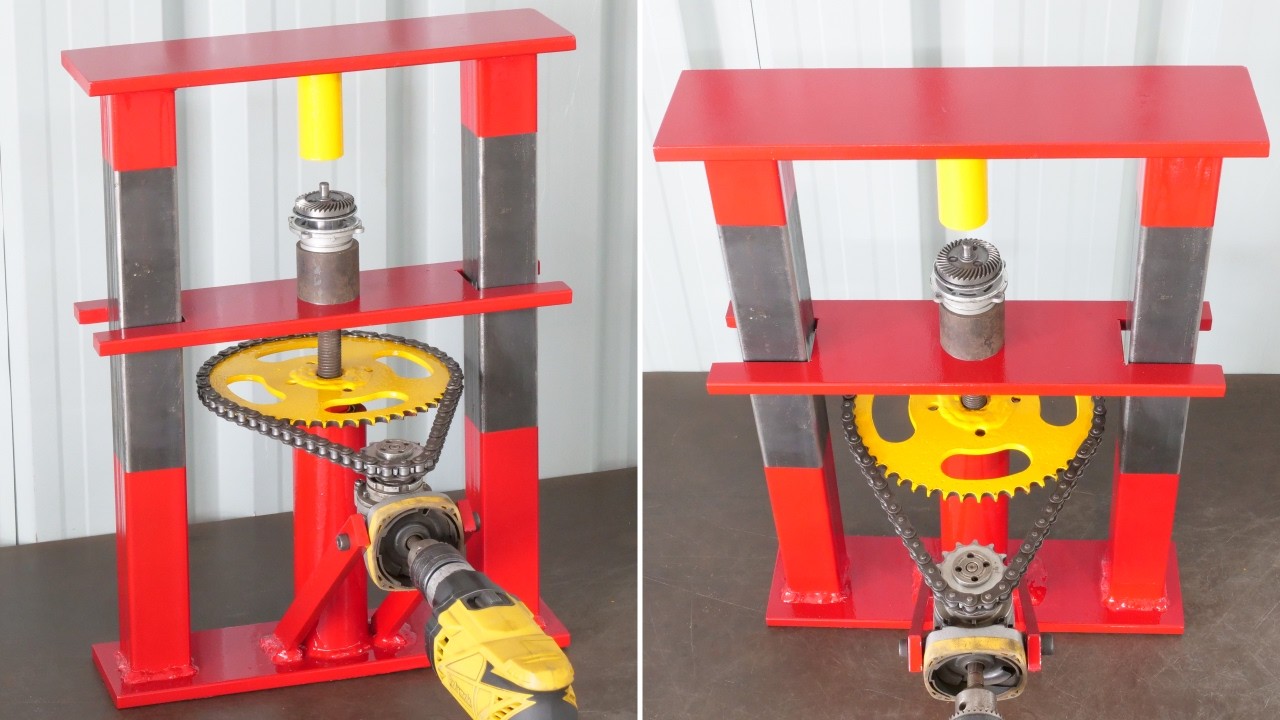 How To Make A Drill Powered Mini 5 Ton Screw Press Machine | Homemade ...